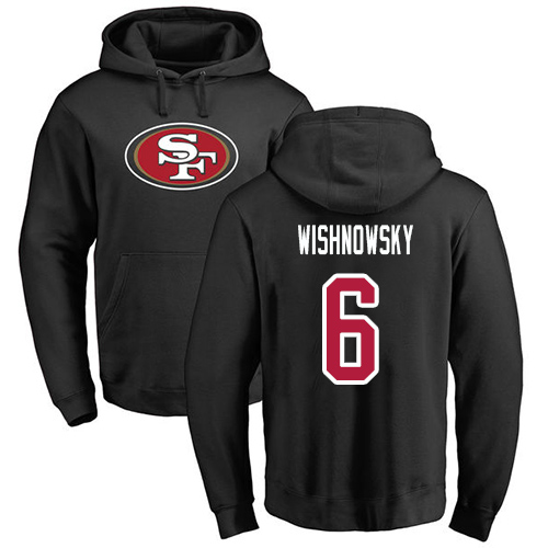 Men San Francisco 49ers Black Mitch Wishnowsky Name and Number Logo 6 Pullover NFL Hoodie Sweatshirts